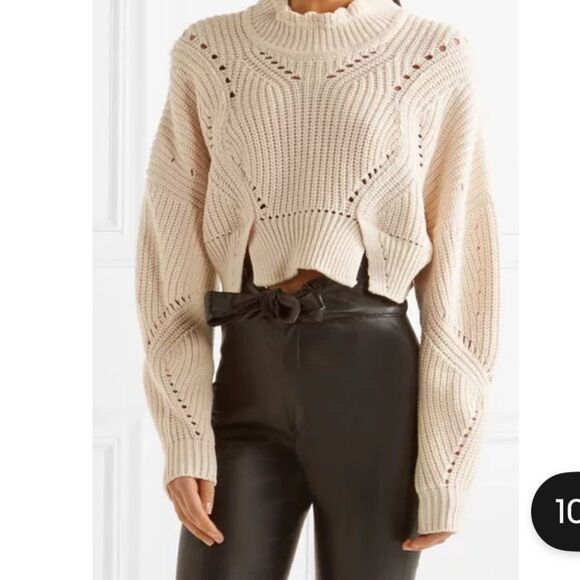 INTERMIX Dinah Crew Neck Wool Blend Chunky Cropped Knit Cream Sweater S - Picture 2 of 11